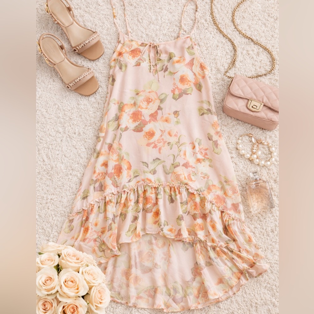 Easel Hi Low Floral Print Cami Dress Size S NWT Ruffle Romantic Dreamy - Picture 2 of 10